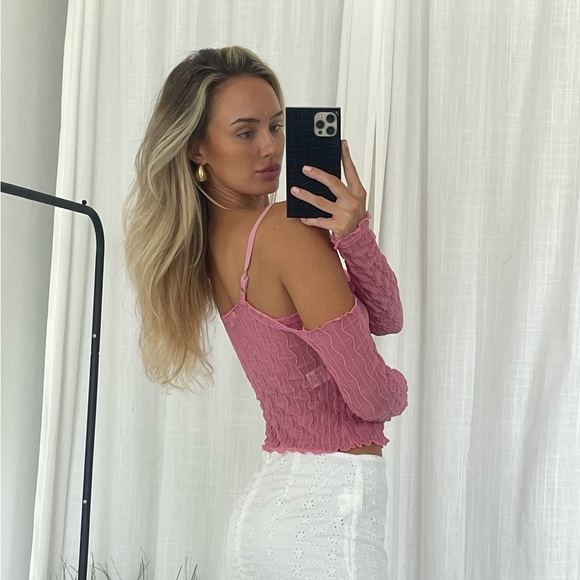 Revolve more to come pink Y2K long sleeve sheer mermaid core top - Picture 3 of 4